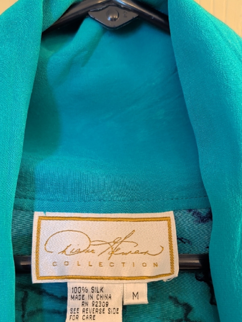 Diane Gilman 100% Silk Watercolor Cardigan Size M | Teal Open Front Duster Top - Picture 4 of 10